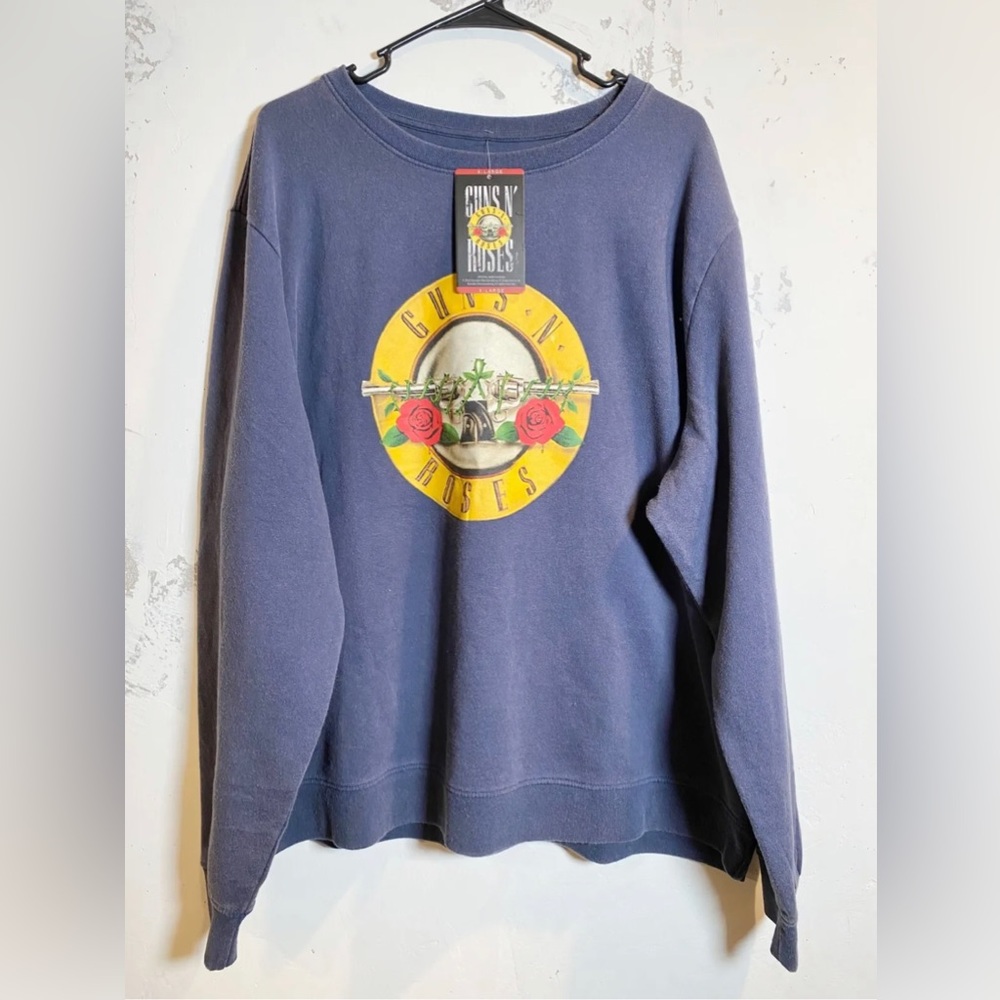 Guns N' Roses Band Graphic Fleece Crew Navy Blue LARGE LOGO
